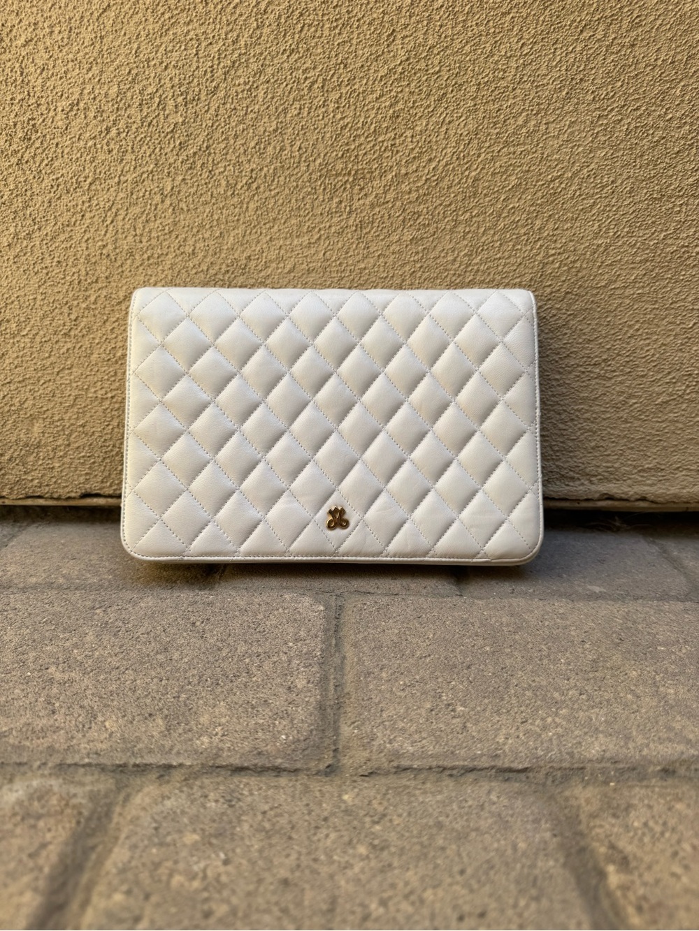 Jay Herbert Quilted White Leather Clutch